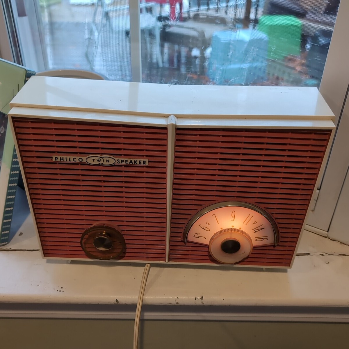 レトロポプ子 Vintage 1959 Philco Twin Speaker Coral Flame Mid Century Tube