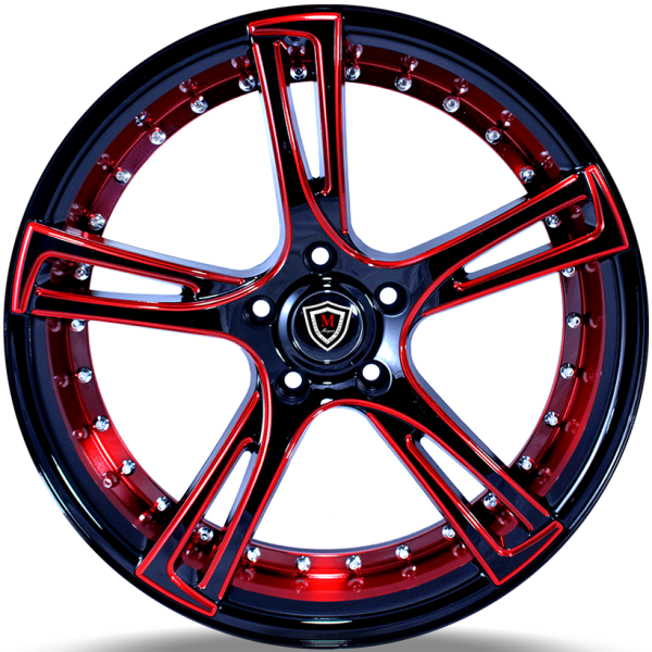 20x9 Marquee M.3247 5x112 Black and Red Wheels Rims fits Audi, VW +35mm