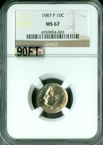 1987 P ROOSEVELT DIME NGC MS67 MAC 90FT PQ 2ND FINEST RARE LOW POP $1,000 FT *