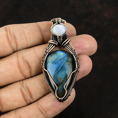 Valentine Sale Labradorite Jewelry Copper Sister Gift Wire Wrapped Pendant 2.48''
