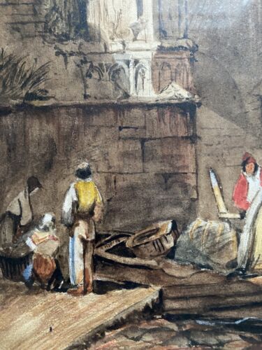 Después de Samuel Prout OWS (1783-1852) La plaza de la ciudad, acuarela original de Praga - Imagen 10 de 14