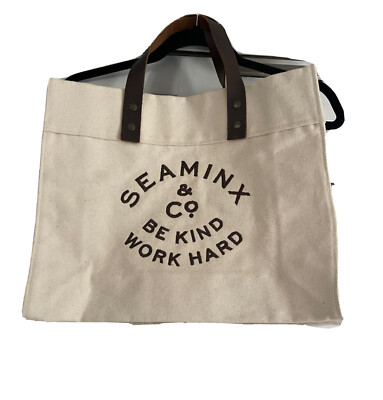 SEAMINX & CO Canvas Tote Shopper Be Kind Work Hard /  Esperos  Beige with Brown