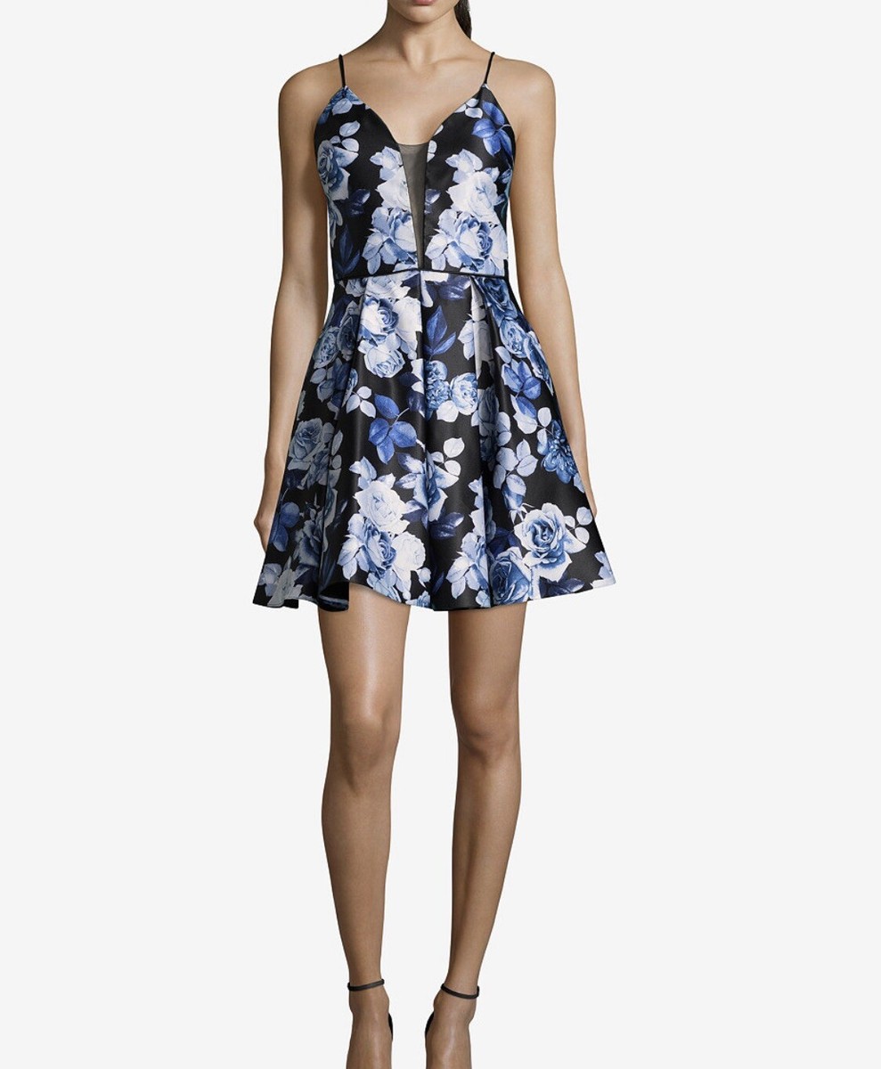 mesh fit and flare dress Glitter Mesh Corset Fit and Flare Dress with Tendrils junior / 10 / periwinkle
