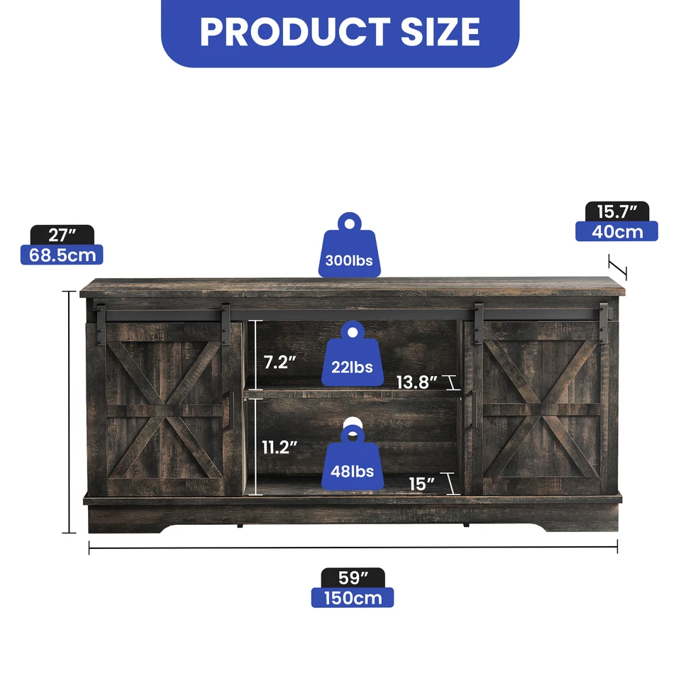 Gabinete de soporte de TV rústico con puertas correderas de granero para TV de 65 pulgadas consola multimedia Foto 2 de 4