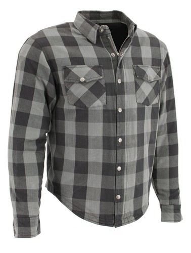 CAMICIA BIKER UOMO IN PELLE MILWAUKEE A QUADRI IN FLANELLA CON ARMATURA OMOLOGATA CE - Foto 82 di 126