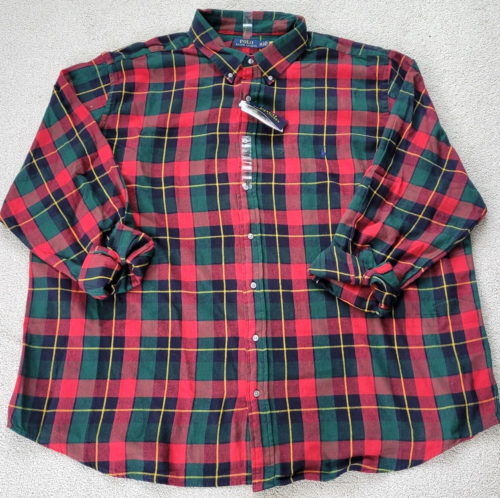 Polo Ralph Lauren Mens Plaid Flannel Button Down Shirt Red/ Green Big & Tall XLT
