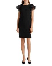 Lauren Ralph Lauren NWT Crepe Flutter Sleeve Knee Dress Black Size 12 MSRP $135