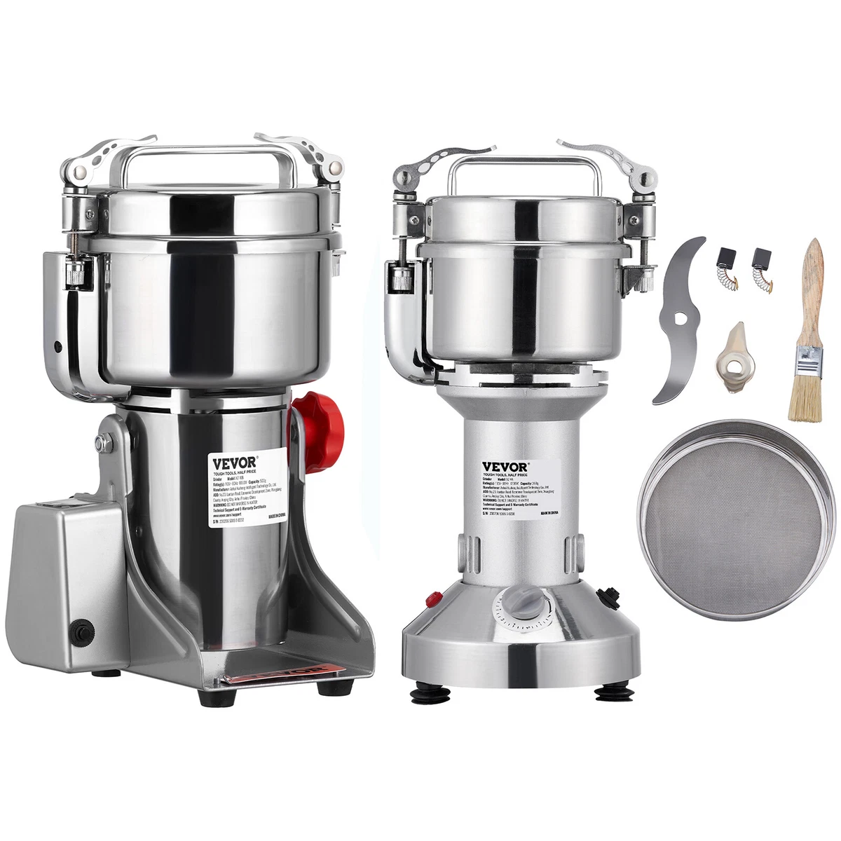 VEVOR 1000g Electric Grain Mill Grinder, High Speed 3750W Commercial Spice Grinders, Stainless Steel Pulverizer Powder Machine