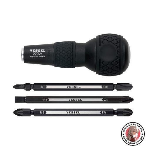 NEW VESSEL BALL GRIP 1/4 Hex. Bit Interchangeable Screwdriver 220W