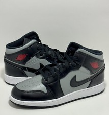 Air Jordan 1 Mid GS 'Shadow' Black Red Grey 554725-096 Size 7Y / Womens Size 8.5
