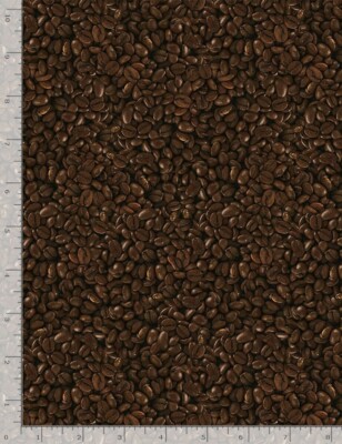 Food Fabric - Brown Coffee Bean Toss on Black - Timeless Treasures YARD
