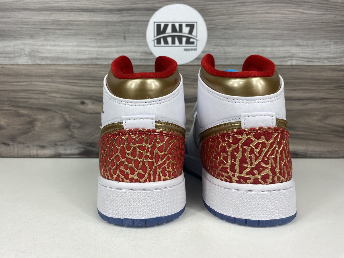 Nike Air Jordan 1 Mid UNC to Chicago White Metallic Gold GS