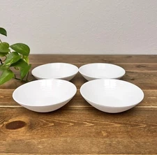 Set of 4 ARC Arcopal France White Ribbed Cereal or Soup Bowls at 6" x 2"