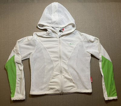 VINTAGE Nike Women s XS MMIV Cropped Full Zip Jacket Off White Green Mesh