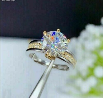 2Ct Round Moissanite Solitaire Engagement Ring 14k Two Tone Gold Plated