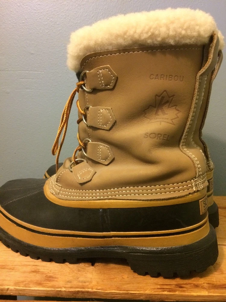 Sorel Boots Caribou Winter Snow Rain Canada Men 8 Work Wool Lined Leather Rubber