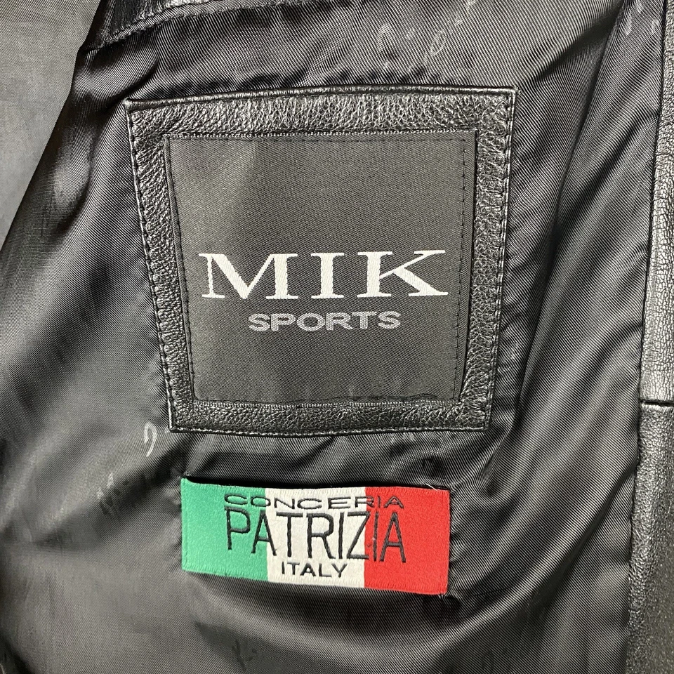 Chaqueta de cuero clásica negra MIK Sports para hombre mediana Conceria Patrizia Italia Foto 2 de 4