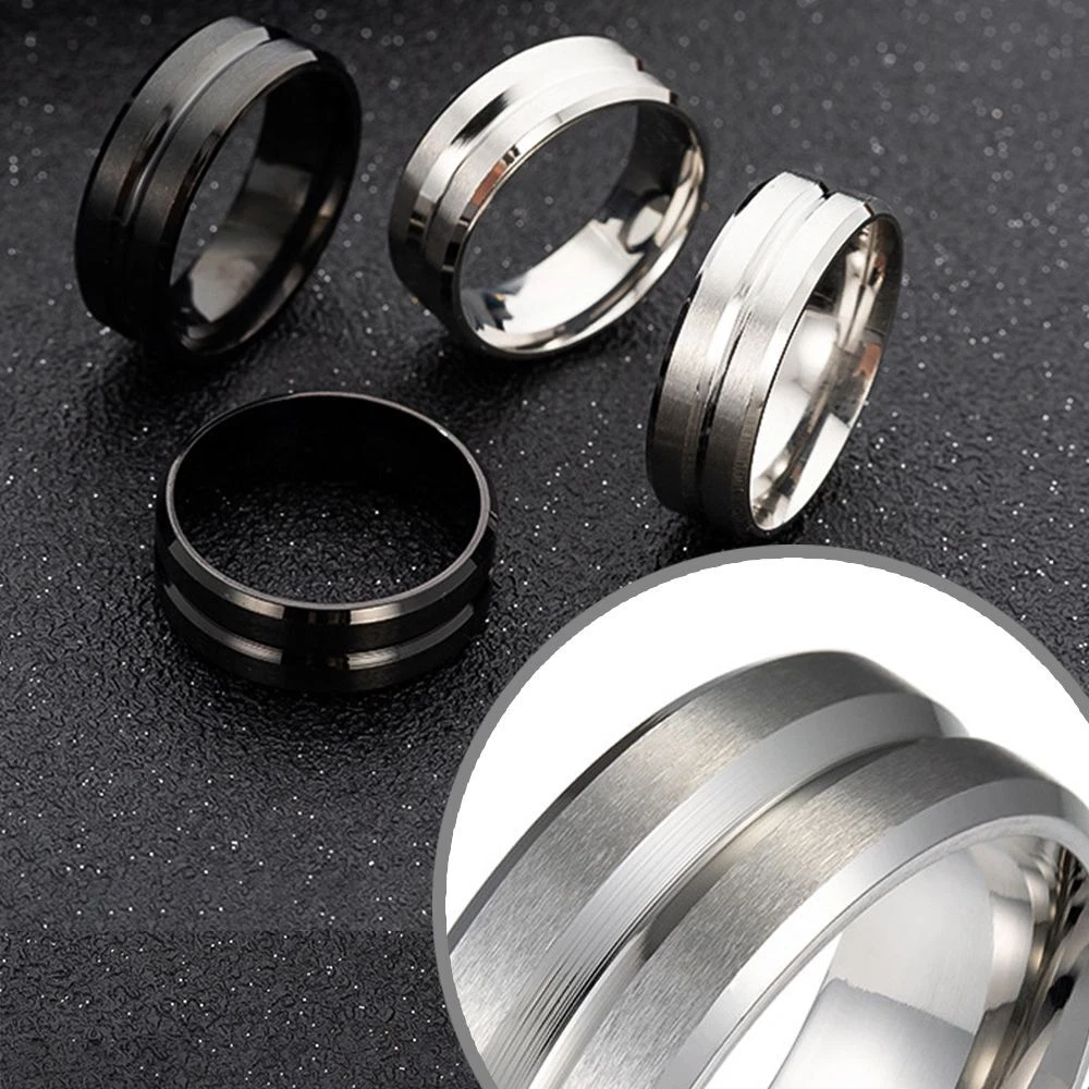 8MM Jewelry Black Simplicity Matte Groove Design Titanium Steel