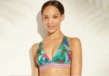 Women's Crochet Trim Triangle Bikini Top - Xhilaration-Sage Green Floral-B316-7