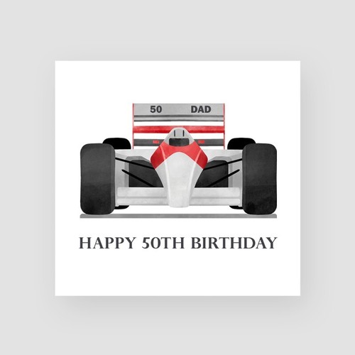 Personalised Handmade 50th Birthday Card Dad Formula 1 Car Birthday Gift - Picture 1 of 5