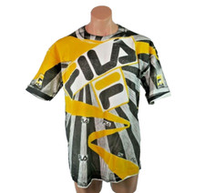 Vintage Fila 90s All Over Print Yellow Heavyweight Single Stitch NOS NWOT Tee L