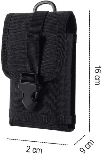 Black Army Camo Belt Hook & Loop Pouch Molle Carabiner Bag for Mobile Phones - Picture 6 of 7
