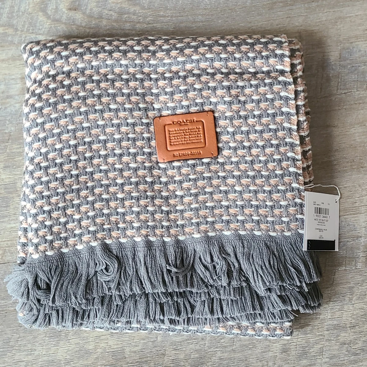 Coach 100 Wool Blanket Scarf Grey Birch Color Blend