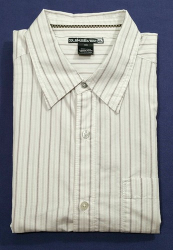 Quiksilver Men Sz Medium Button Down Shirt Long Sleeves Striped White Tan Purple