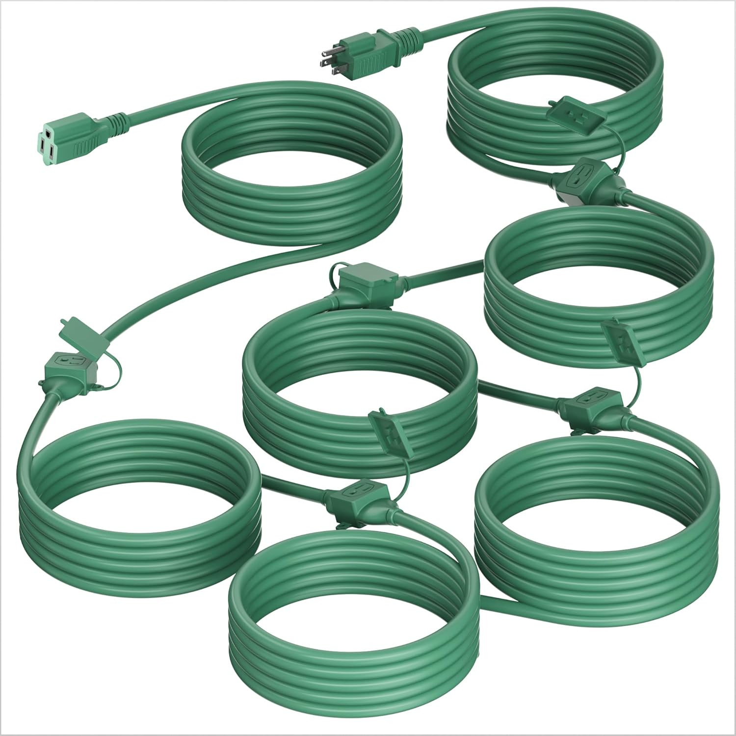 50 FT Green Outdoor Extension Cord with 6 Waterproof Outlets, ETL Listed