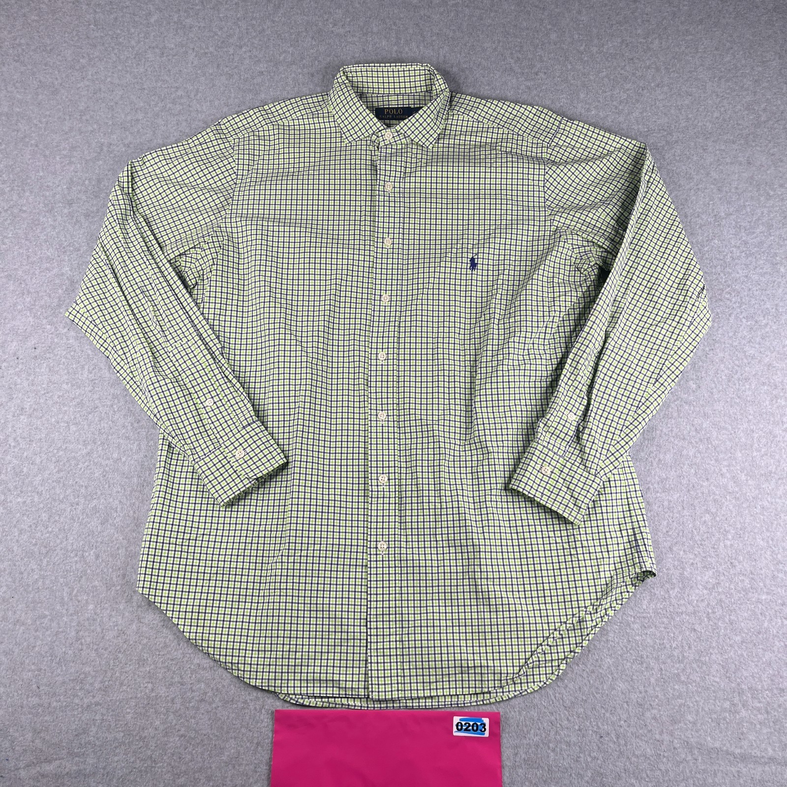 Polo Ralph Lauren Camicia LT Verde BLU Tattersall Pony Bottoni Manica Lunga Uomo