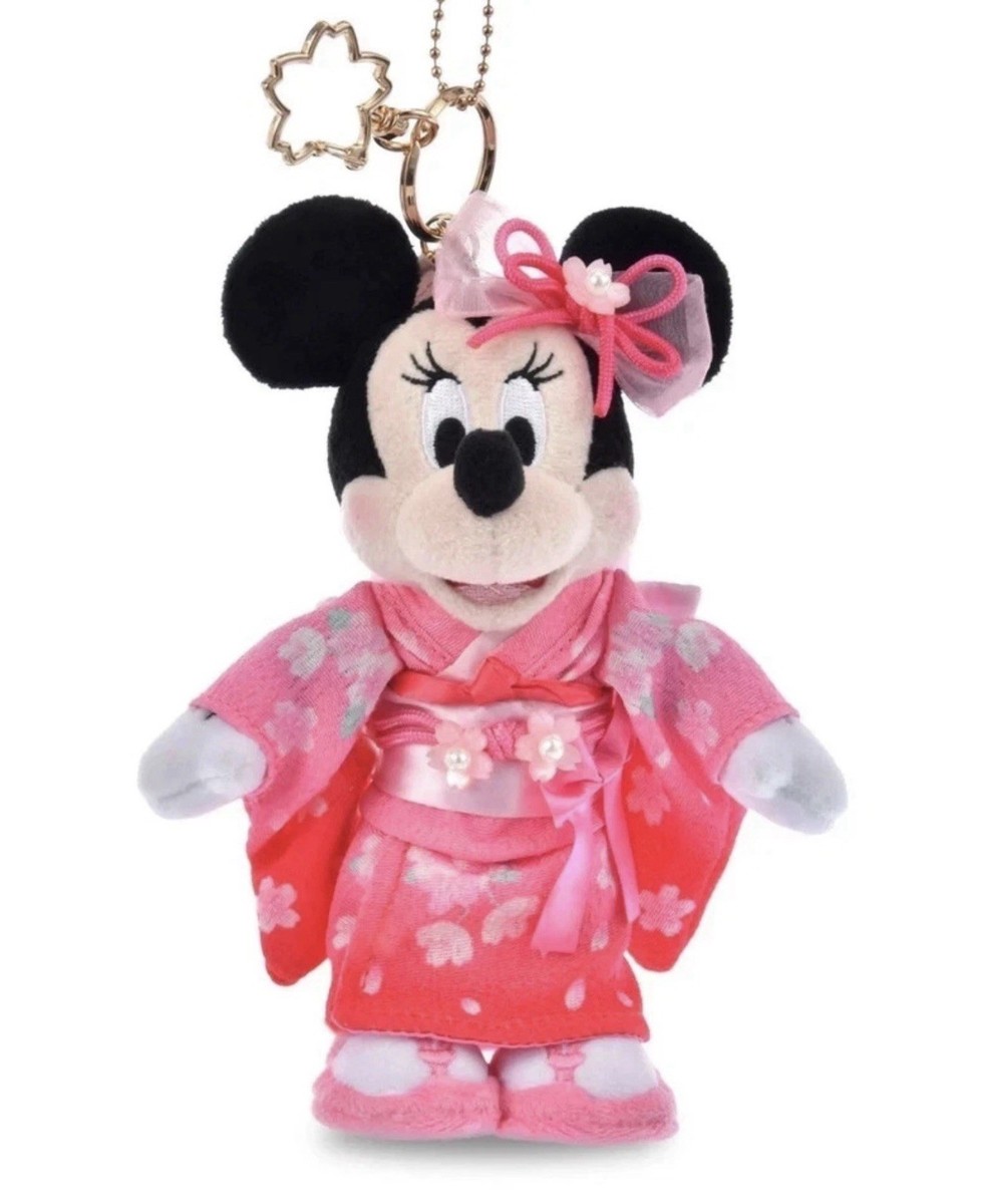 Disney Store Japan Tokyo Minnie Mouse Plush Keychain Kimono Sakura