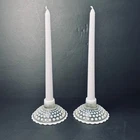 Fenton Hobnail Moonstone Opalescent Glass Taper Candle Holders Set of 2 Vintage