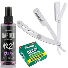 The Shave Factory Straight Edge Razor Kit (Steel Razor/Barber No21 50ml Cologne
