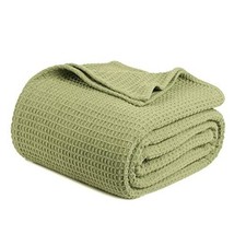 100 Cotton Waffle Weave Green Blankets Twin Size - Soft and Twin XL Sage