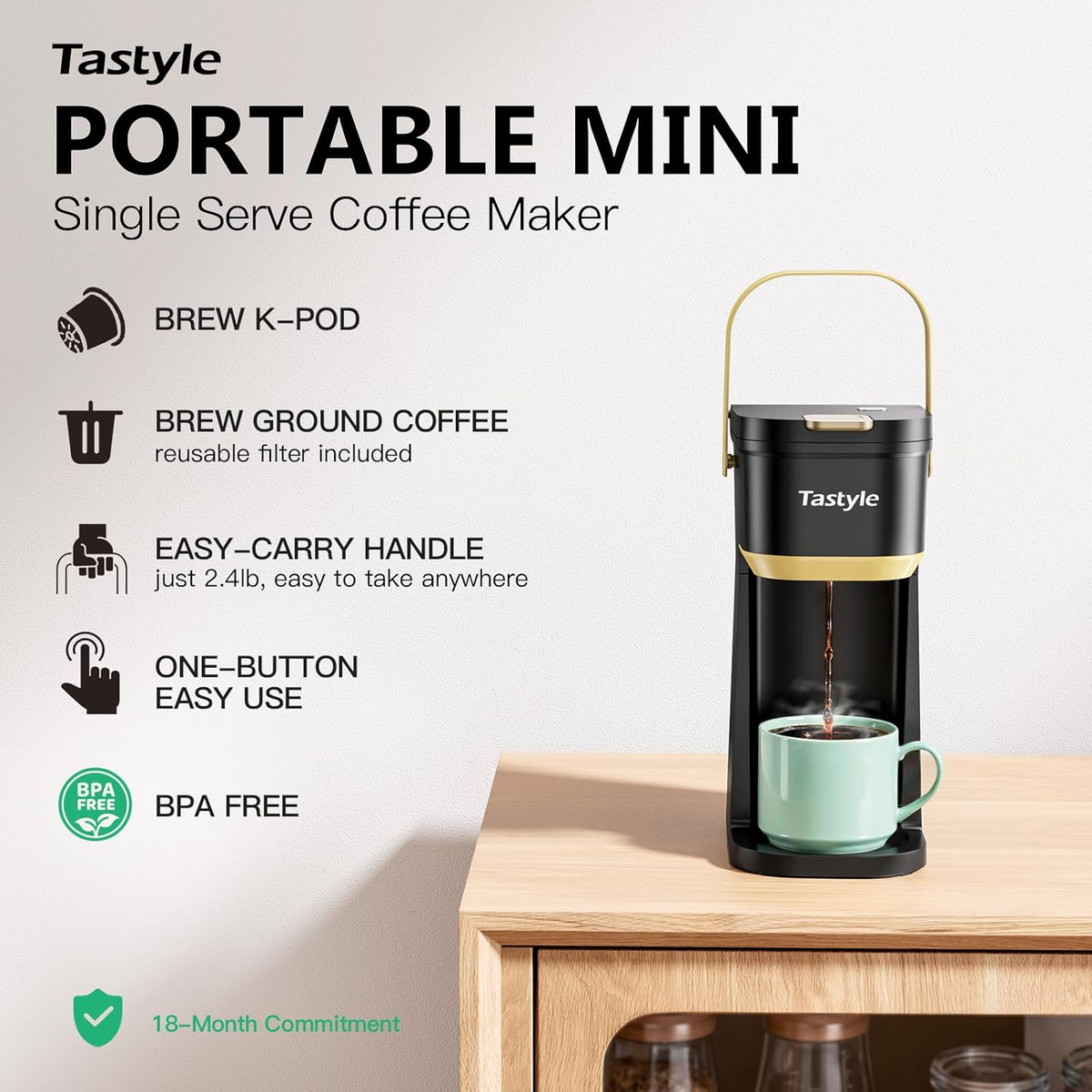 Single Serve One Cup Coffee Maker, for K Cups and Grounds, Mini Coffee  Maker wit