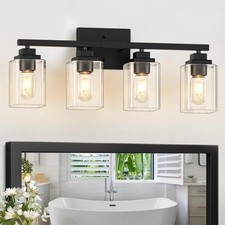 Matte Black 4-Light Vanity Bathroom Light Fixtures, Modern Over Mirror Lighting