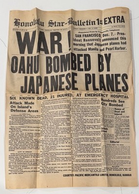 Honolulu Star-Bulletin Pearl Harbor Attack Extra December 7, 1941 Newspaper