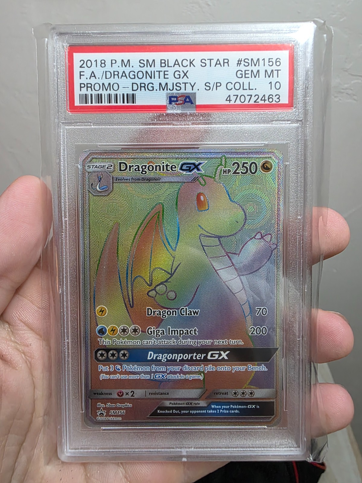 DRAGONITE GX #SM156 PSA 10 - 2018 POKEMON SM BLACK STAR PROMO FULL ART