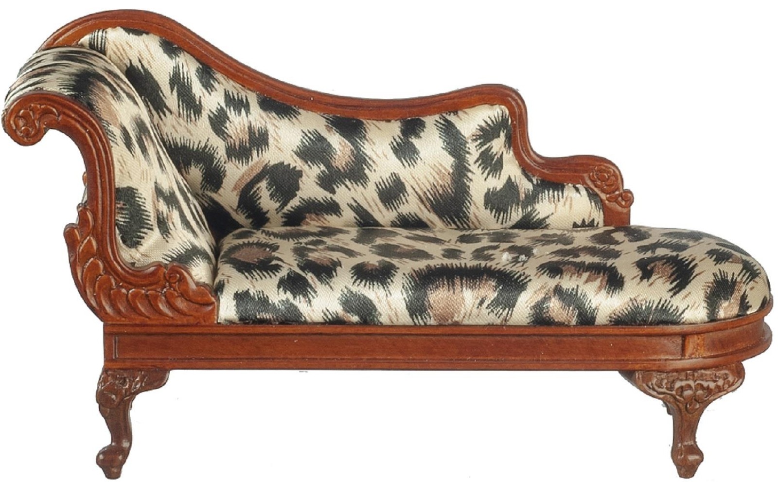 Dolls House Victorian French Rococo Chaise Longue Walnut JBM Furniture 1:12