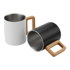 Compact 7.5x4x9cm Stainless Steel Coffee Mug with Wooden Handle for Backpacking