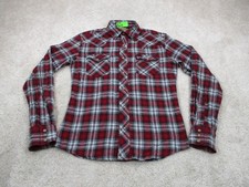 Wrangler Shirt Mens Small S Red Gray Plaid Retro Western Pearl Snap Cowboy