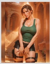 Fan Art princess Art Card aceo Ice Fire 2.5x3.5" beauty. Lara Croft. Tomb Rider