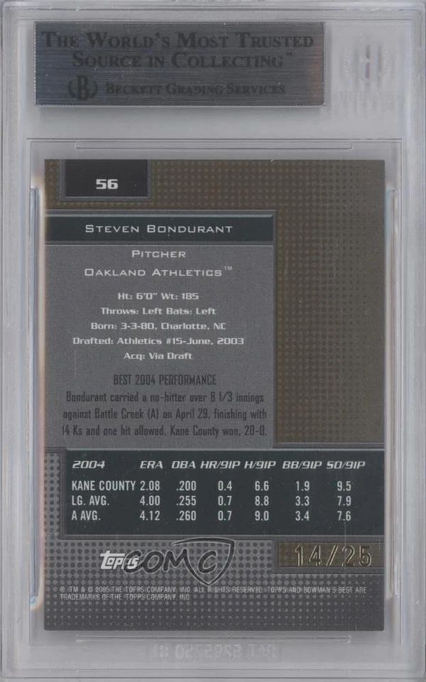 2005 Bowman's Best Gold /25 Steven Bondurant #56 BGS 8.5 Rookie RC - Image 2 of 2