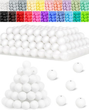 120PCS Silicone Beads, 15mm White Round Rubber Silicone Beads Bulk for Keychain