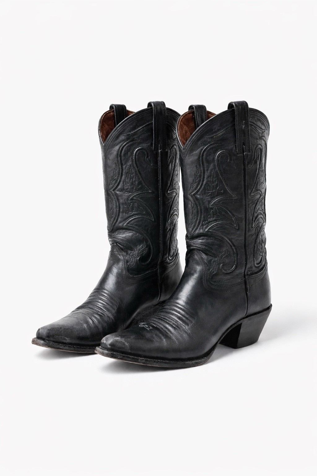 Vintage Black Leather Cowboy Boots Western Embroidered Made in Mexico Size 7.5