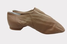 Bloch Tan Split Sole Slip On Jazz Shoe Size 5 Elastic Panel Rubber Sole Heel