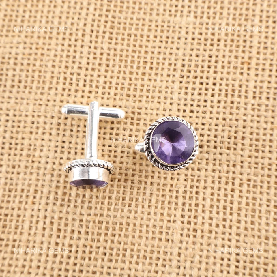 Gemelos de aniversario de lujo modernos de iolita púrpura natural de 38,30 quilates de plata 925 Foto 4 de 4