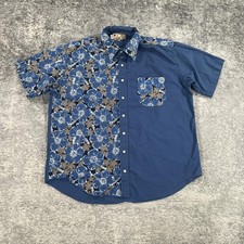 VTG Hawaiian Rodeo Shirt Mens XL Blue Floral Western Button Up Made In USA Aloha