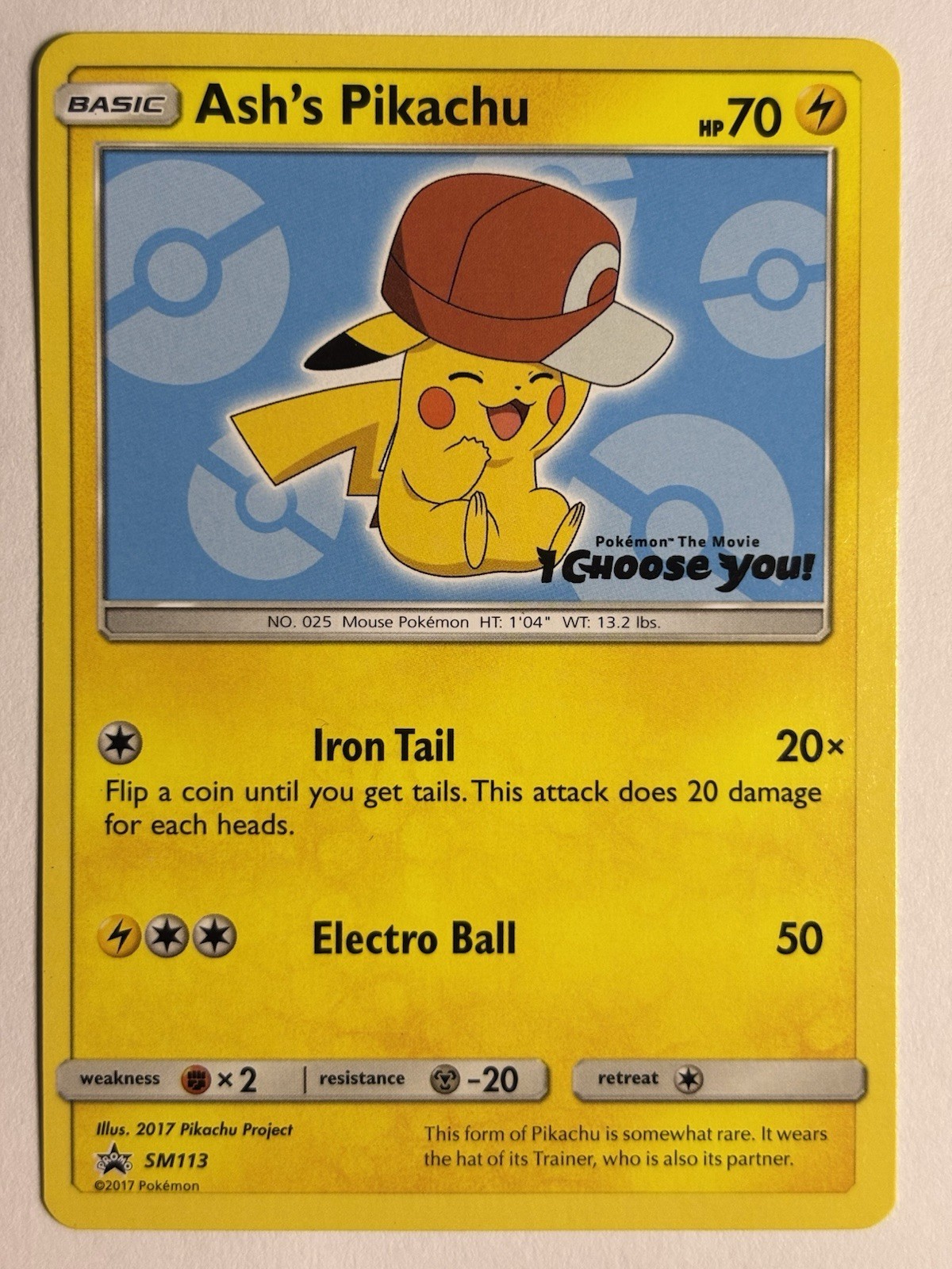 2017 Pokémon Ash's Pikachu SM113 - Black Star Promo - I Choose You Movie