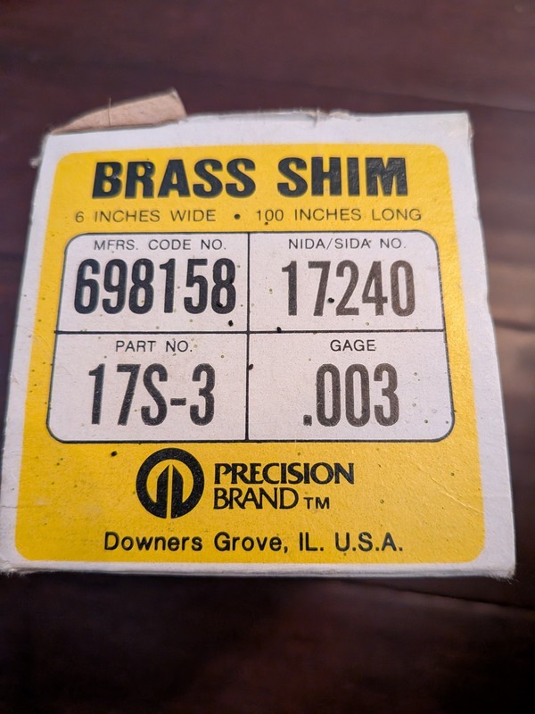 Precision Brand Brass Shim Stock 6 in x 87 in x 0.003 in Thick 17S-3